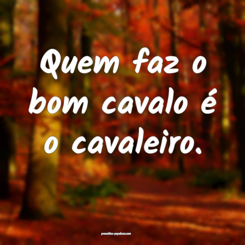 Quem faz o bom cavalo é o cavaleiro.
...