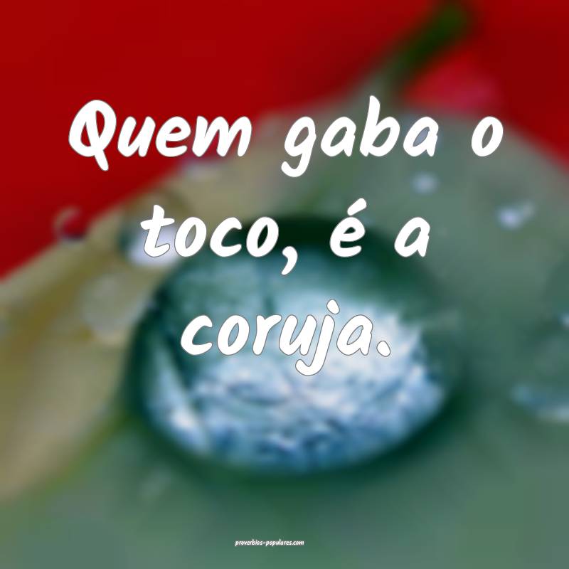 Quem gaba o toco, é a coruja.
...