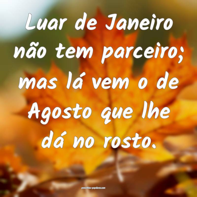 Luar de Janeiro não tem parceiro; mas lá vem o de Agosto que lhe dá...