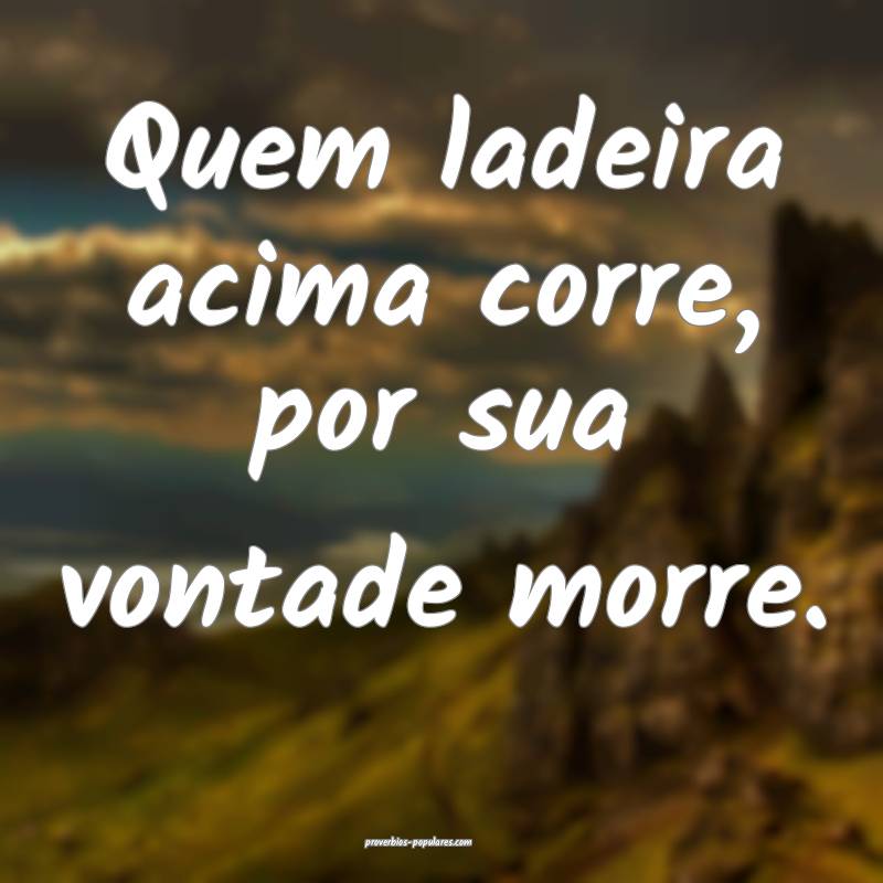 Quem ladeira acima corre, por sua vontade morre.
...