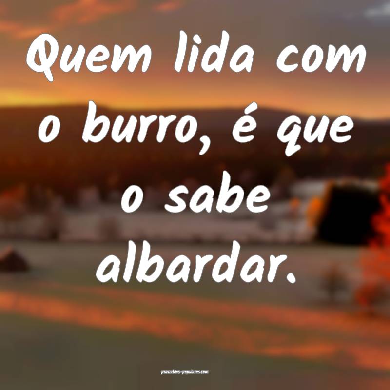 Quem lida com o burro, é que o sabe albardar.
 ...