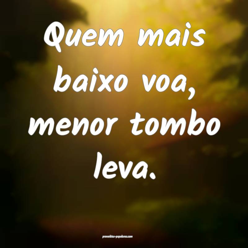 Quem mais baixo voa, menor tombo leva.
...