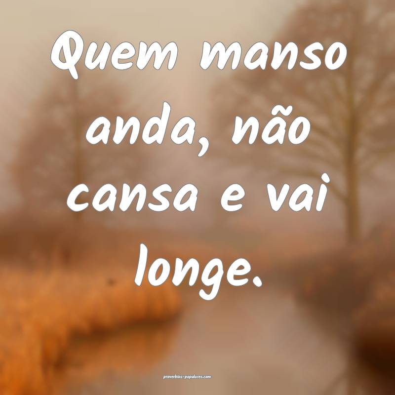 Quem manso anda, não cansa e vai longe.
...