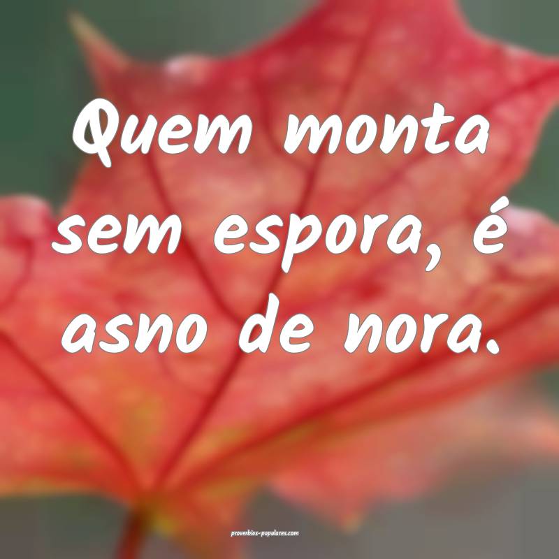 Quem monta sem espora, é asno de nora.
...