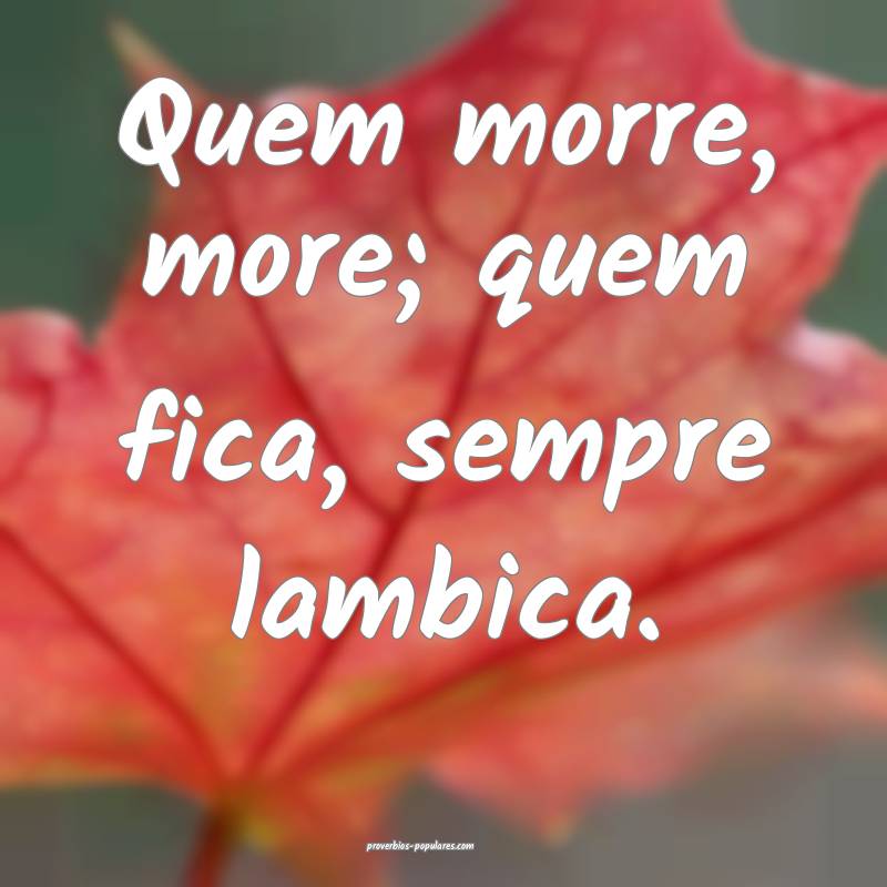 Quem morre, more; quem fica, sempre lambica.
...
