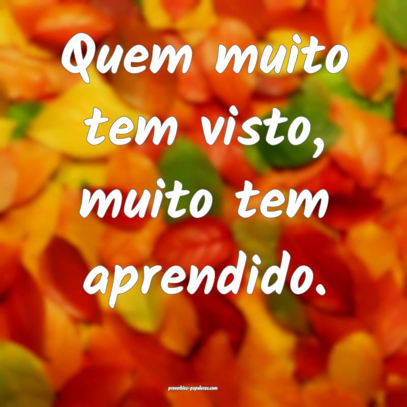 Quem muito tem visto, muito tem aprendido.
 ...