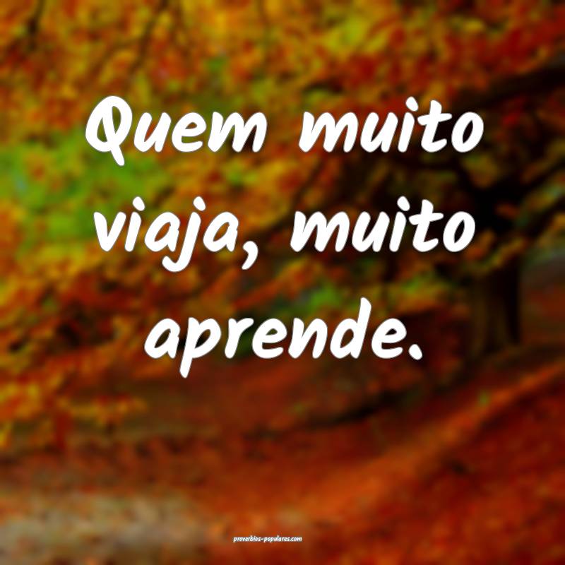 Quem muito viaja, muito aprende.
...