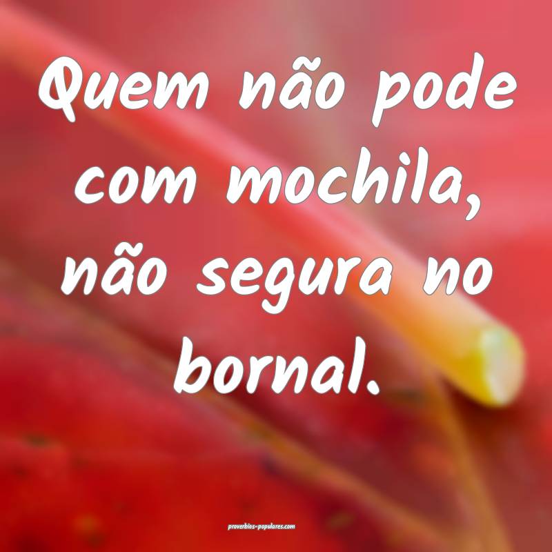 Quem não pode com mochila, não segura no bornal.
...