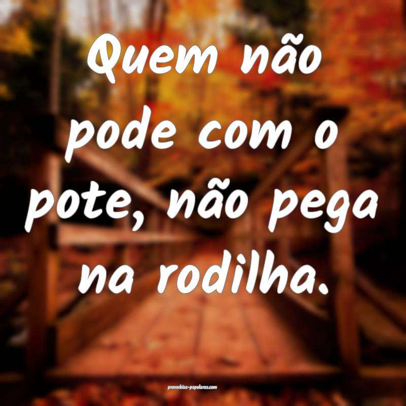 Quem não pode com o pote, não pega na rodilha.
...