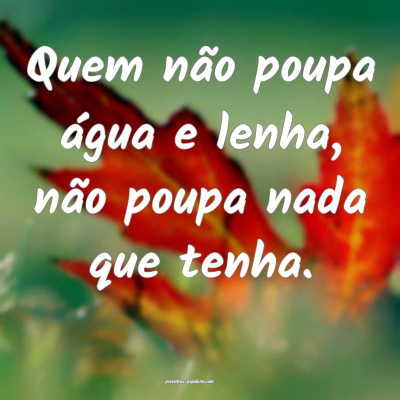 Quem não poupa água e lenha, não poupa nada que tenha.
...
