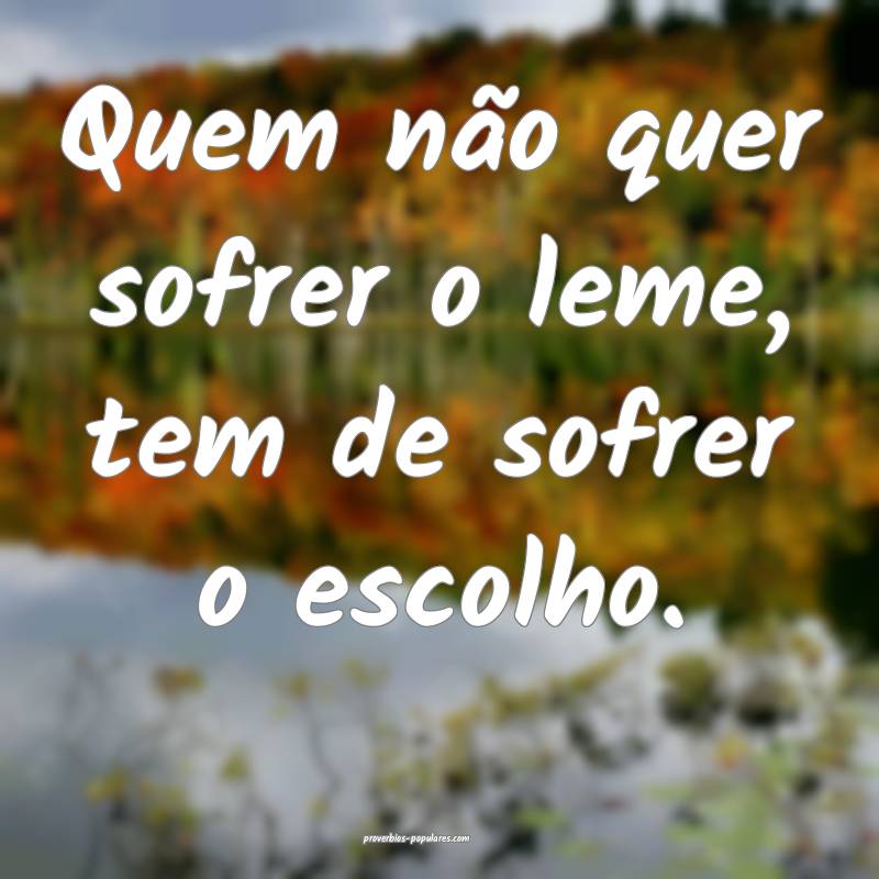 Quem não quer sofrer o leme, tem de sofrer o escolho.
...