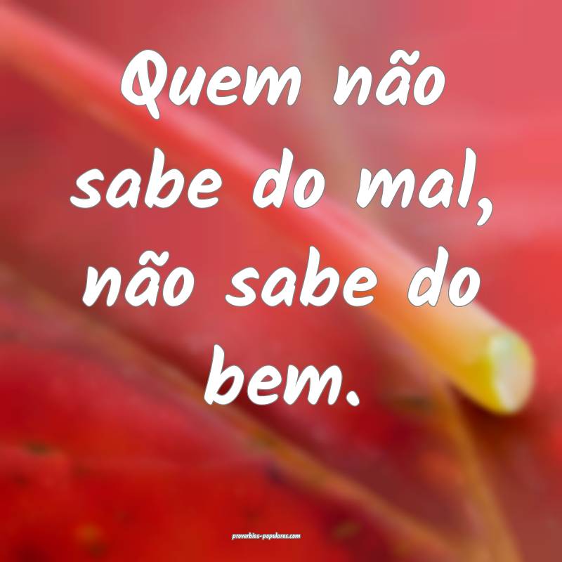 Quem não sabe do mal, não sabe do bem.
...