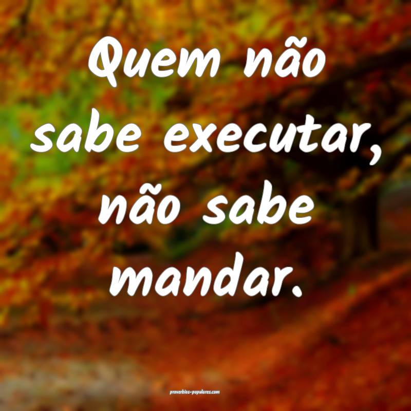 Quem não sabe executar, não sabe mandar.
...