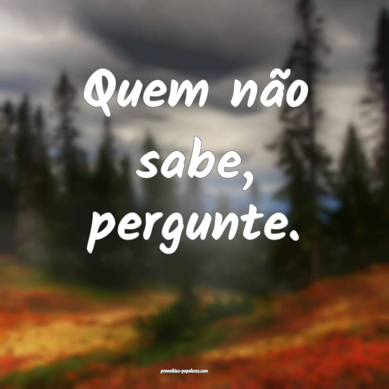 Quem não sabe, pergunte.
 ...