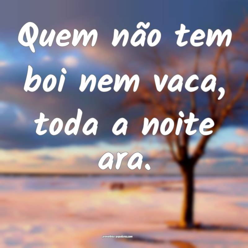 Quem não tem boi nem vaca, toda a noite ara.
...