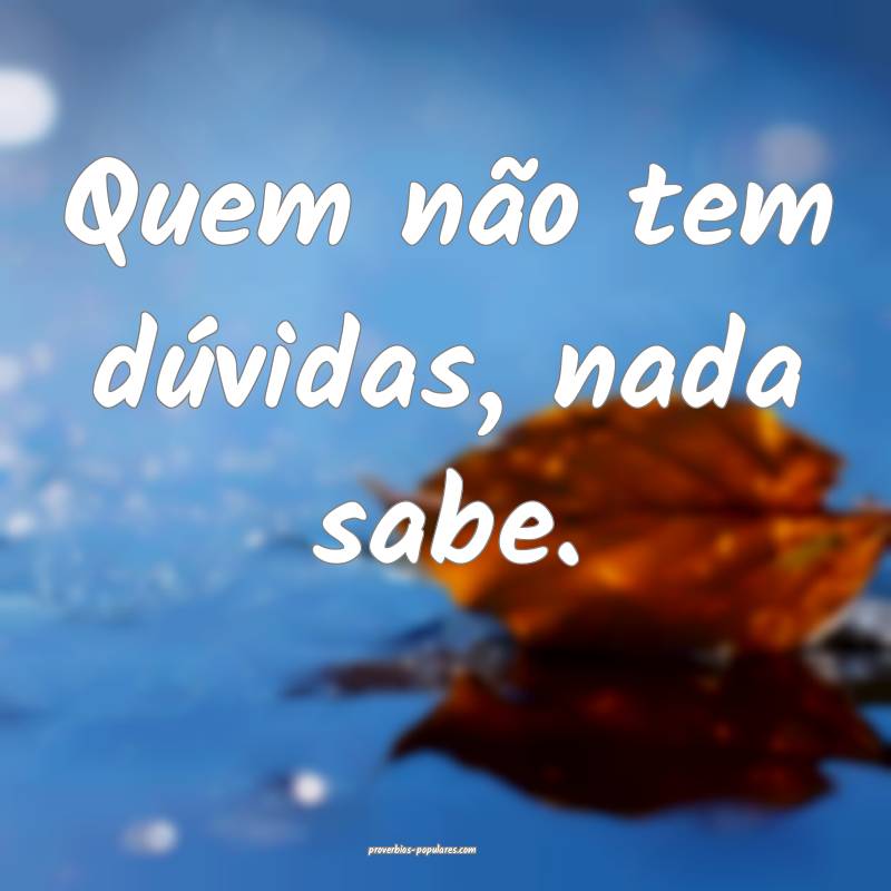 Quem não tem dúvidas, nada sabe.
 ...