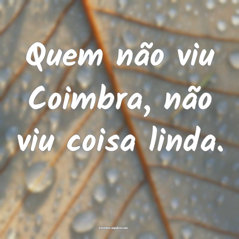 Quem não viu Coimbra, não viu coisa linda.
...