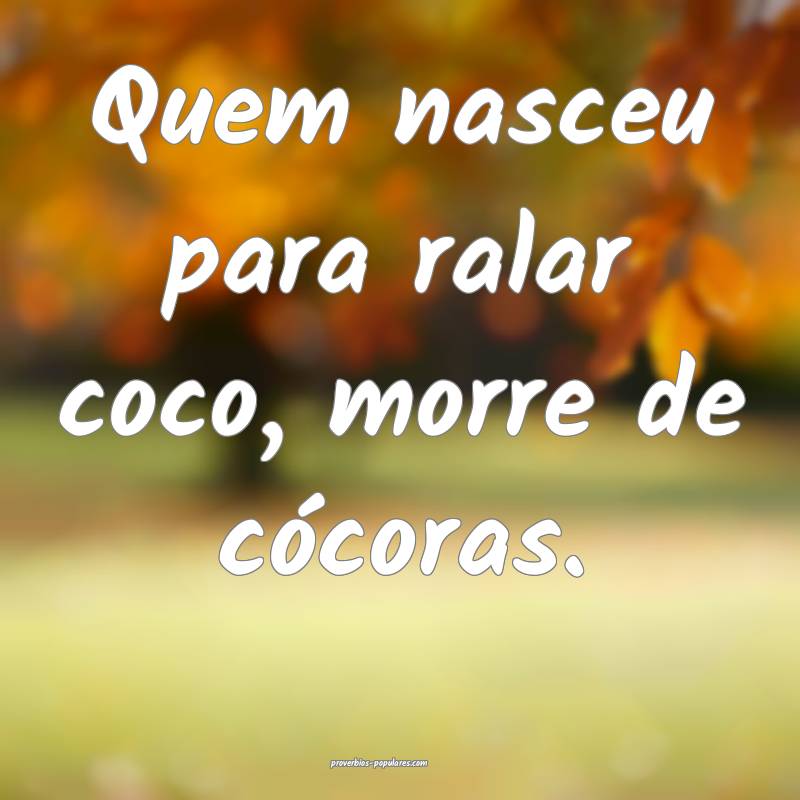 Quem nasceu para ralar coco, morre de cócoras.
 ...