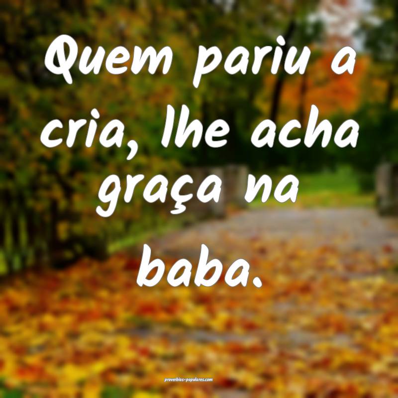 Quem pariu a cria, lhe acha graça na baba.
...