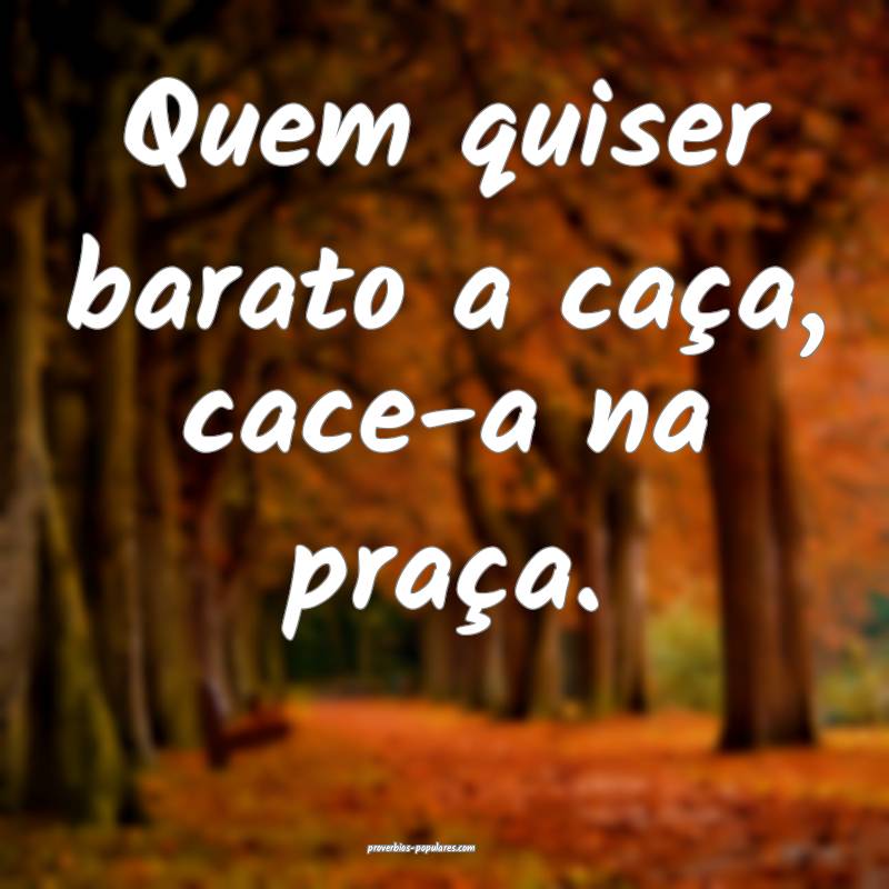 Quem quiser barato a caça, cace-a na praça.
...