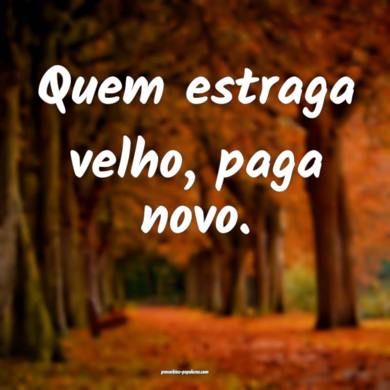 Quem estraga velho, paga novo.
...