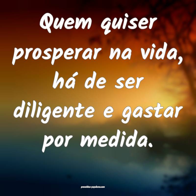 Quem quiser prosperar na vida, há de ser diligente e gastar por medid...