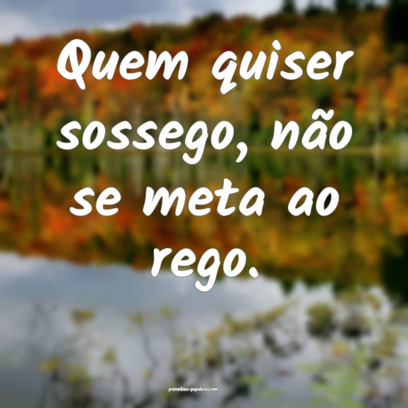 Quem quiser sossego, não se meta ao rego.
...