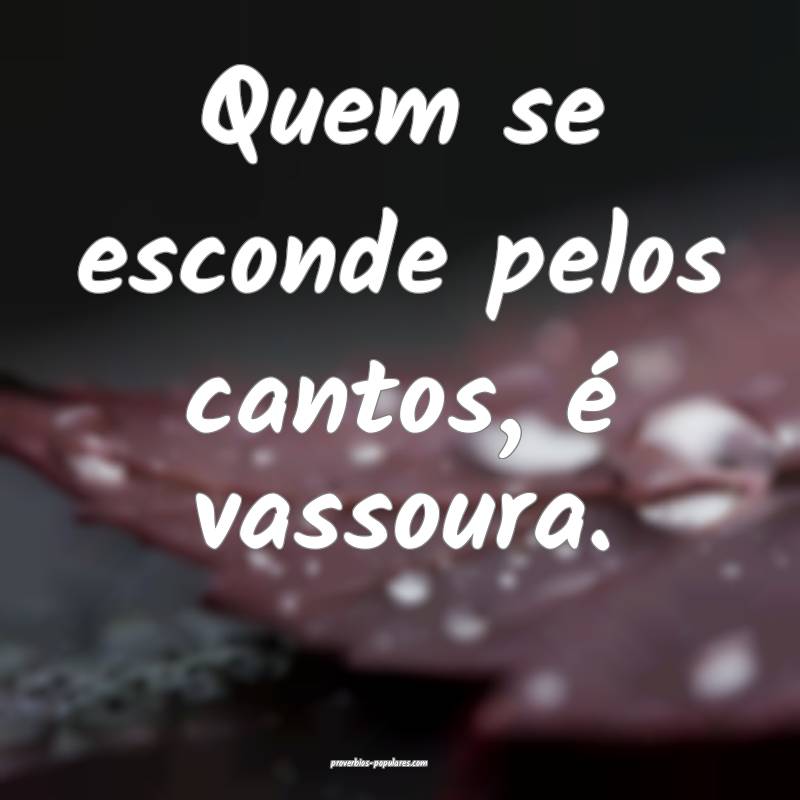 Quem se esconde pelos cantos, é vassoura.
...