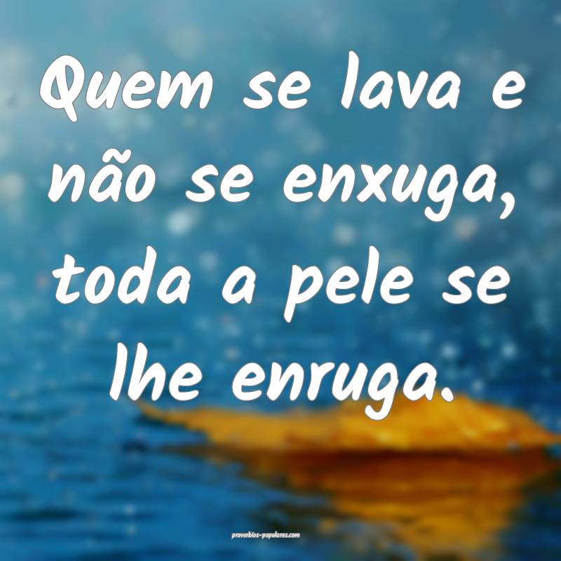 Quem se lava e não se enxuga, toda a pele se lhe enruga.
...