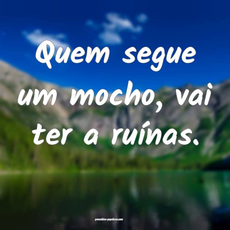 Quem segue um mocho, vai ter a ruínas.
 ...