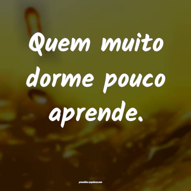 Quem muito dorme pouco aprende.
...