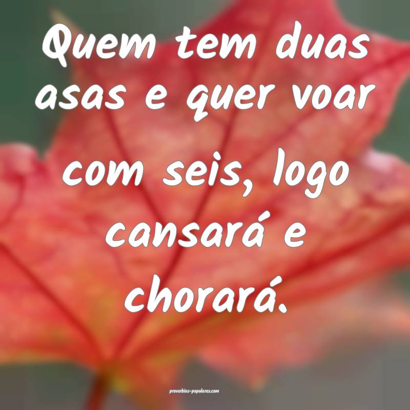 Quem tem duas asas e quer voar com seis, logo cansará e chorará.
...
