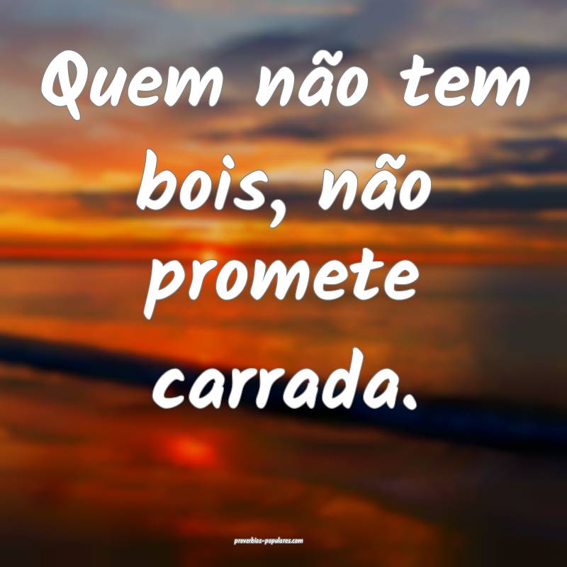Quem não tem bois, não promete carrada.
...