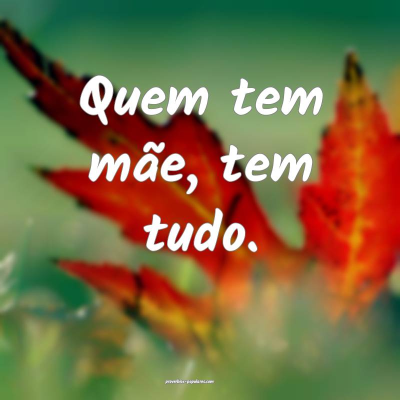 Quem tem mãe, tem tudo.
 ...