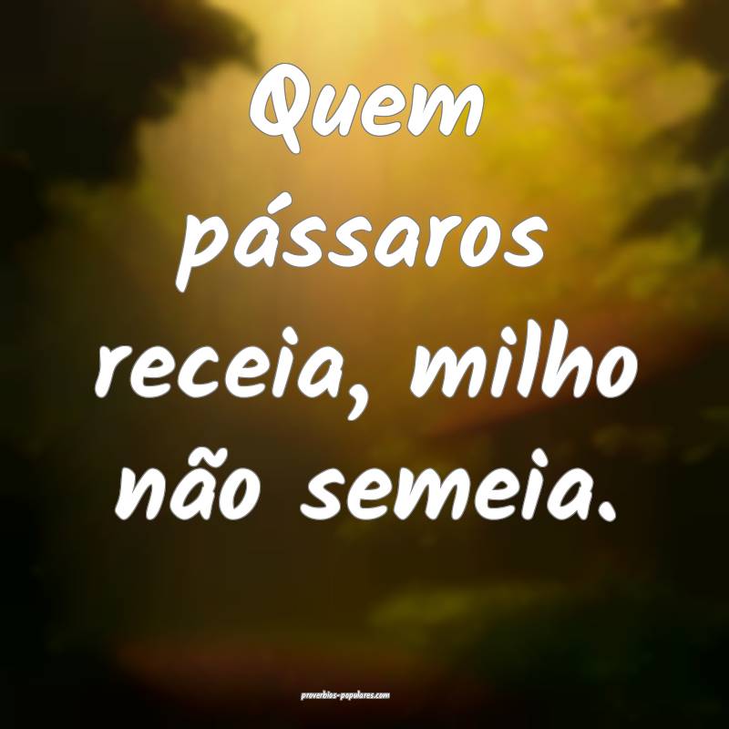 Quem pássaros receia, milho não semeia.
...