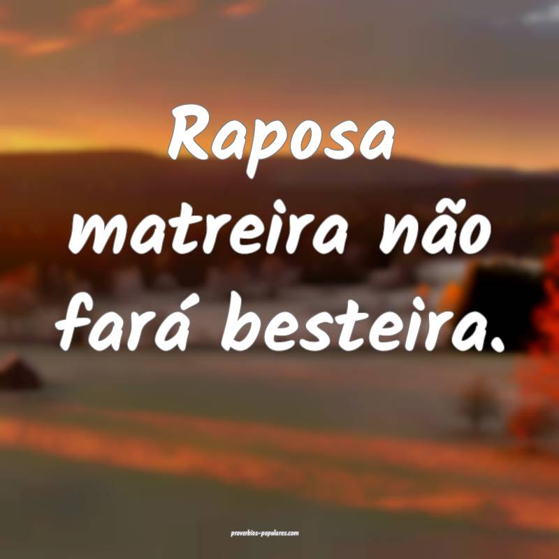 Raposa matreira não fará besteira.
 ...