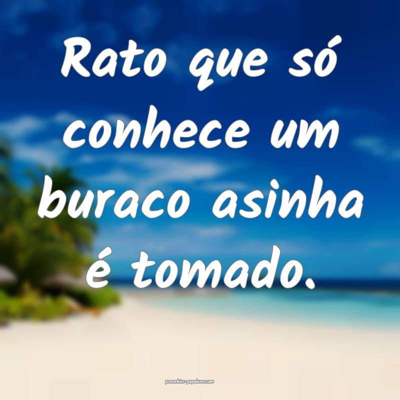 Rato que só conhece um buraco asinha é tomado.
...