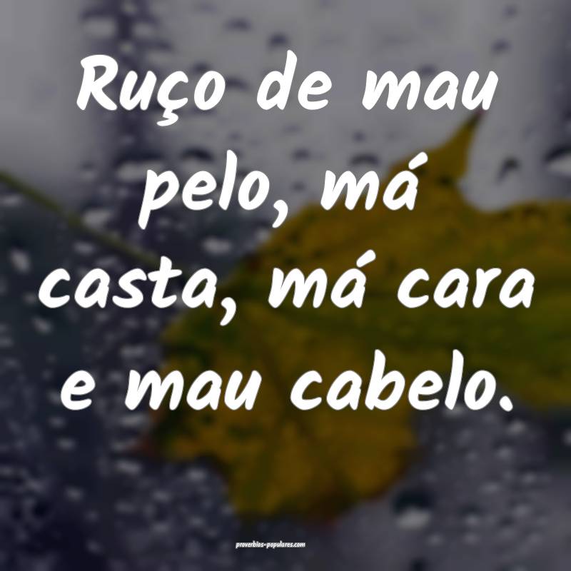 Ruço de mau pelo, má casta, má cara e mau cabelo.
...