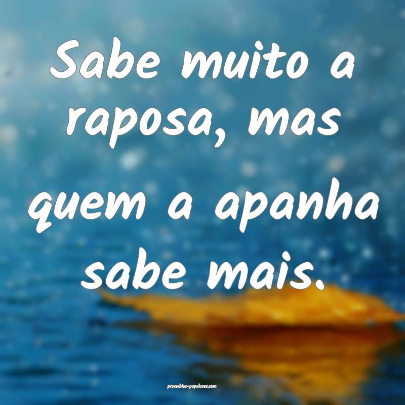 Sabe muito a raposa, mas quem a apanha sabe mais.
...