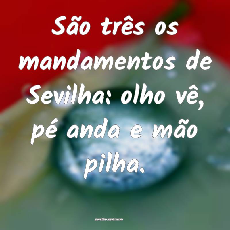 São três os mandamentos de Sevilha: olho vê, pé anda e mão pilha....