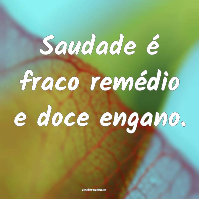 Saudade é fraco remédio e doce engano.
 ...