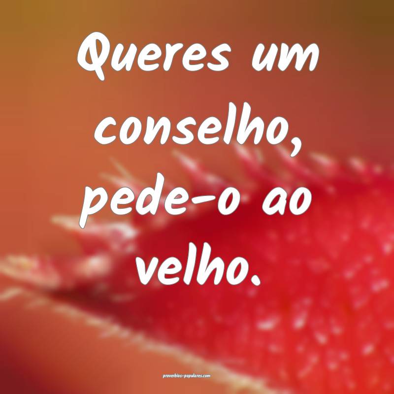 Queres um conselho, pede-o ao velho.
...