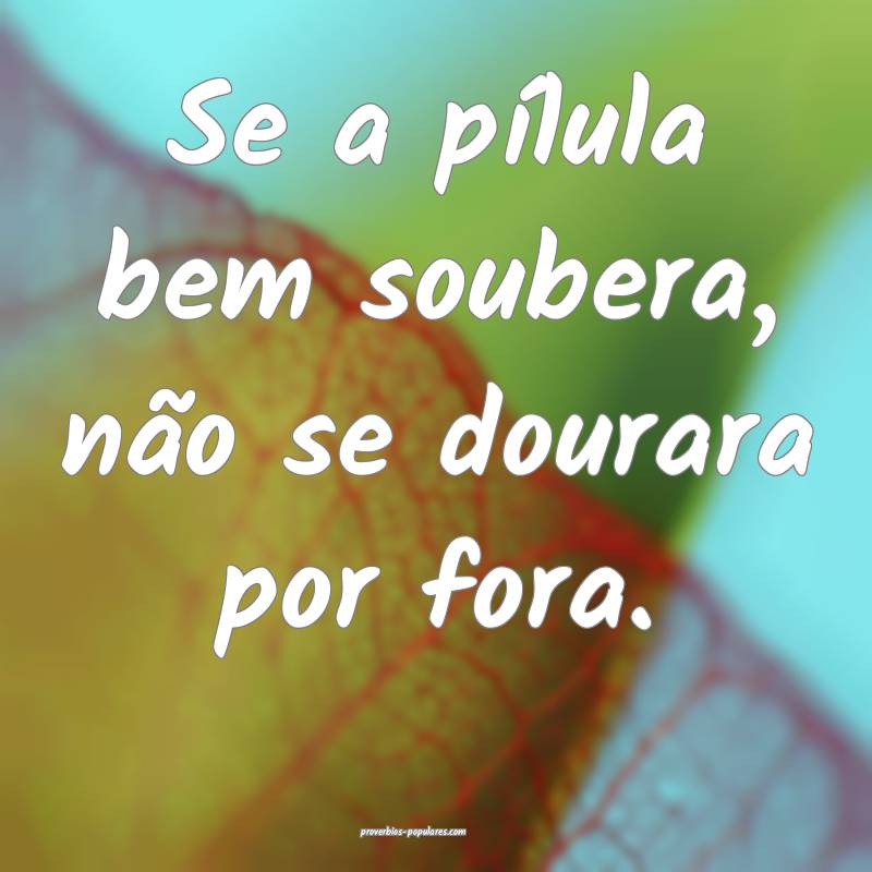 Se a pílula bem soubera, não se dourara por fora.
...