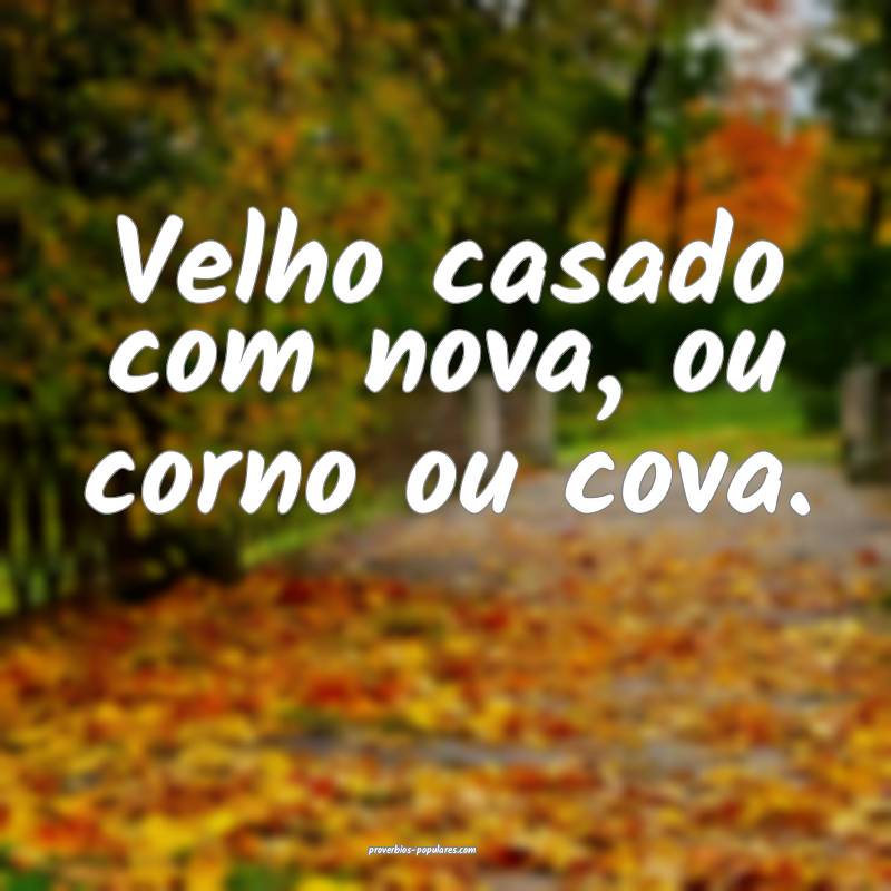 Velho casado com nova, ou corno ou cova.
 ...