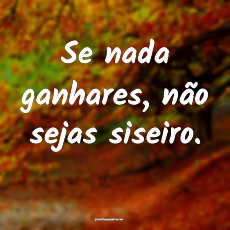 Se nada ganhares, não sejas siseiro.
...