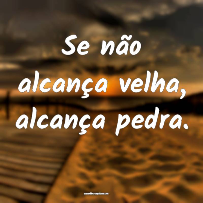 Se não alcança velha, alcança pedra.
...