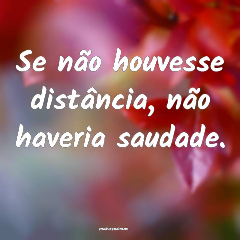 Se não houvesse distância, não haveria saudade. ...