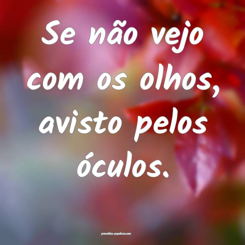 Se não vejo com os olhos, avisto pelos óculos.
...