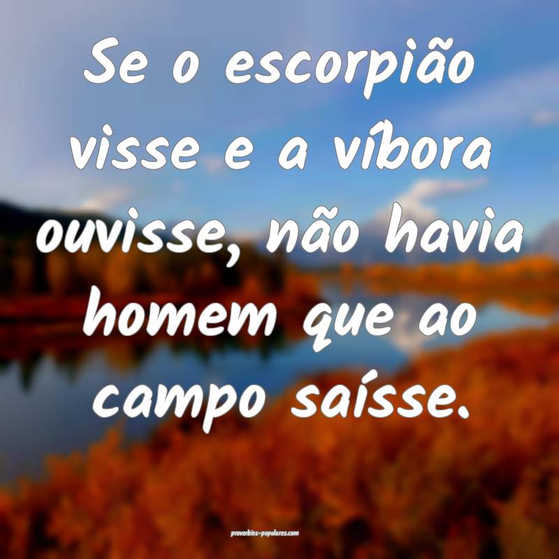 Se o escorpião visse e a víbora ouvisse, não ha ...