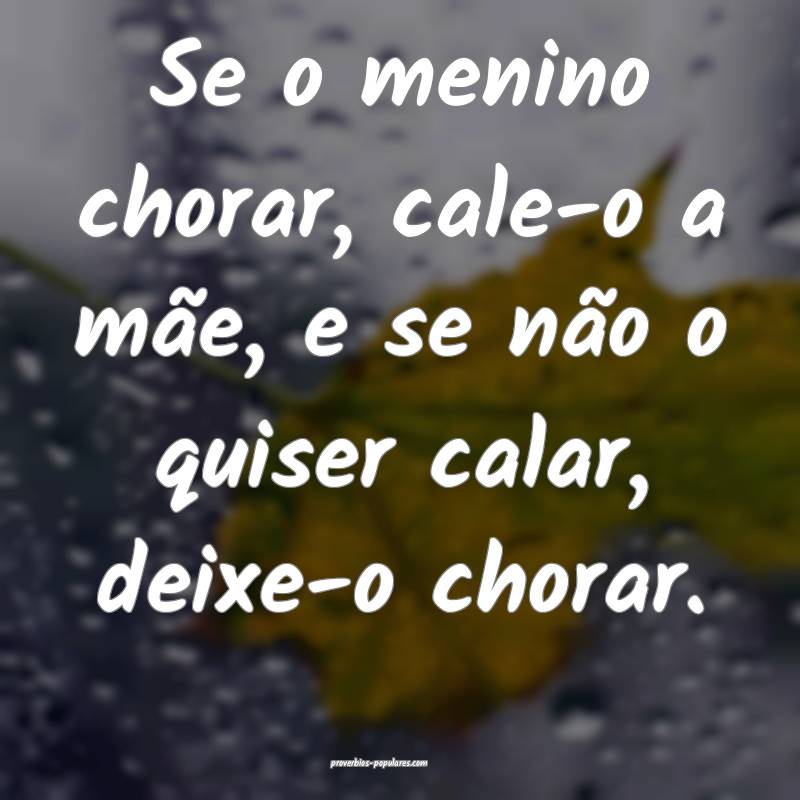 Se o menino chorar, cale-o a mãe, e se não o quiser calar, deixe-o c...